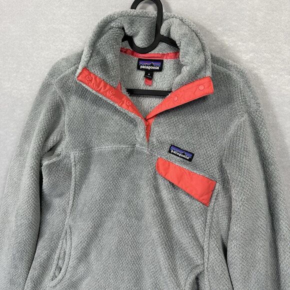Patagonia Women's Re-Tool Medium Snap-T Pullover Gray & Coral Polartec Thermal - Picture 4 of 14